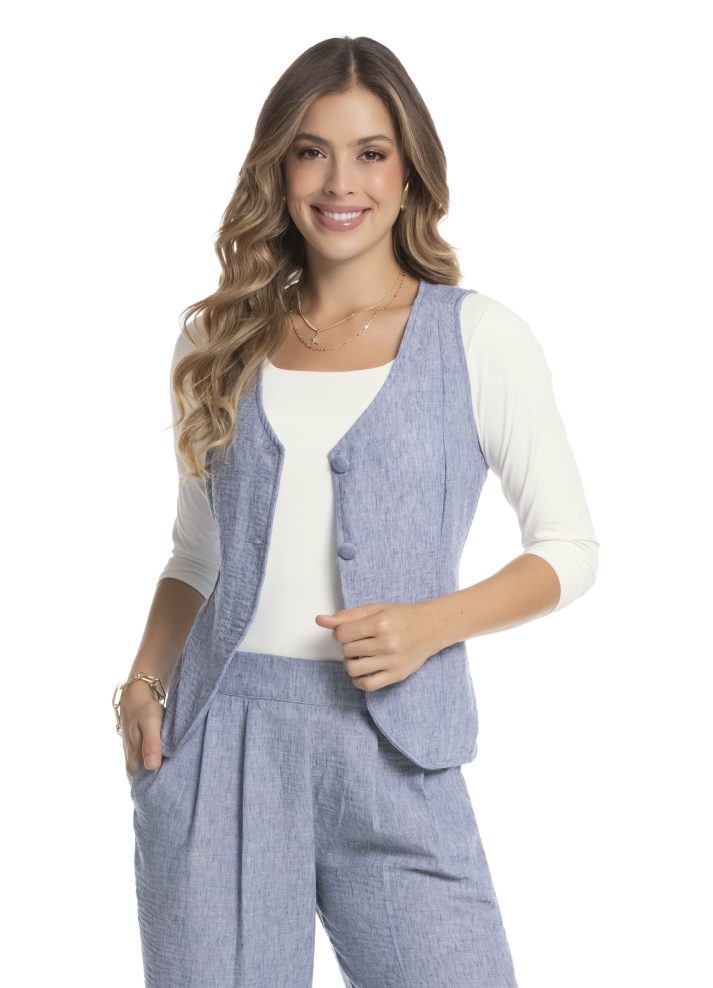 Chaleco sin mangas cuello en V Azul Índigo