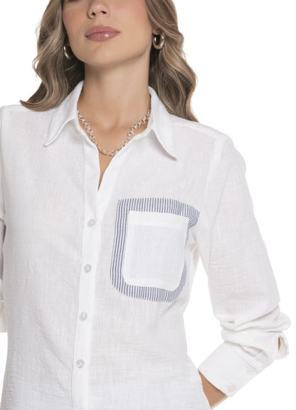 Camisa manga 3/4 cuello camisero