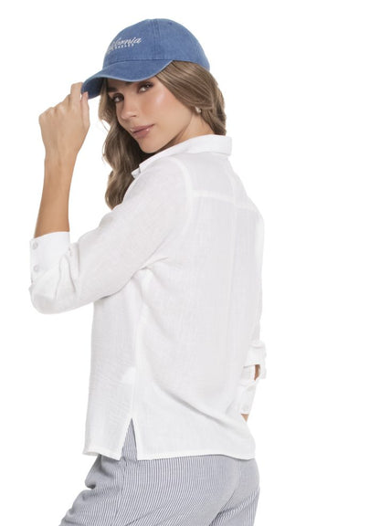 Camisa manga 3/4 cuello camisero
