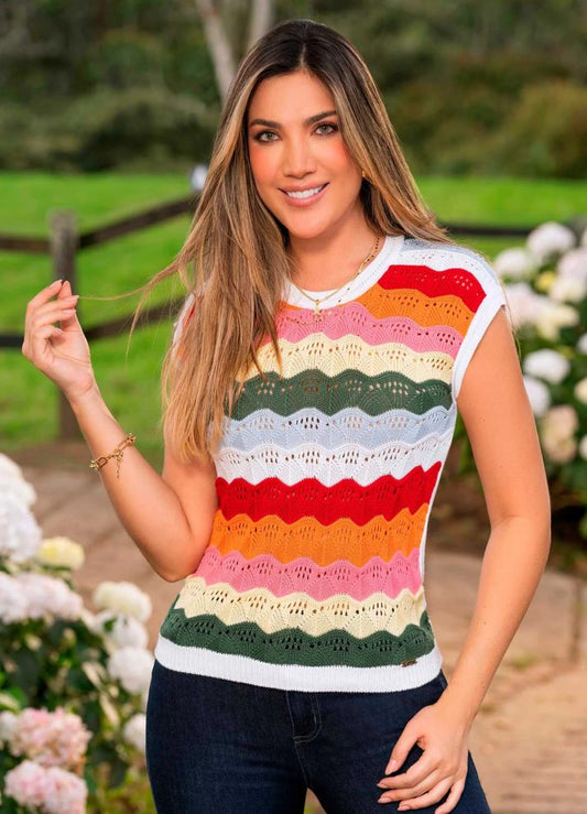 Blusa manga sisa tejida en hilo a rayas