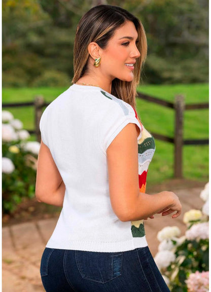 Blusa manga sisa tejida en hilo a rayas