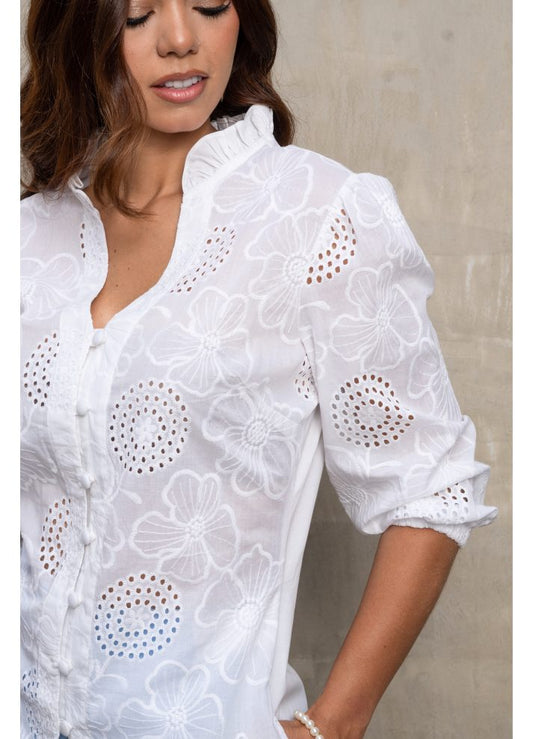 Blusa manga 3/4 en ojalillo