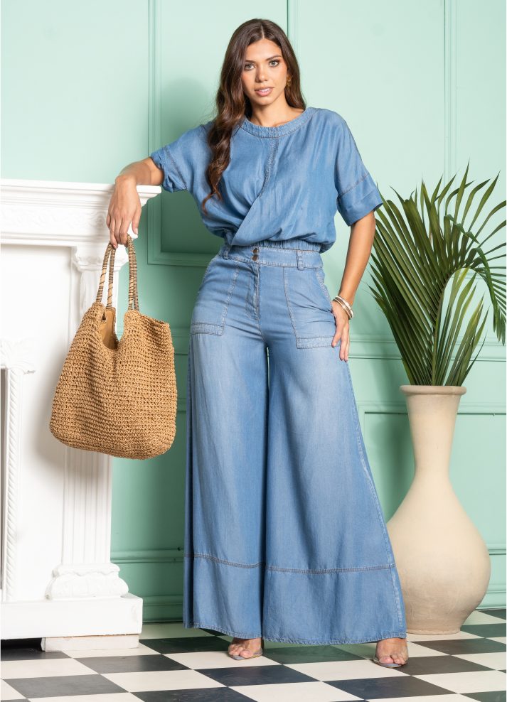 Pantalón palazzo con cinturón