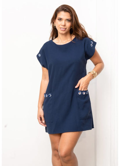 Vestido corto manga sisa cuello redondo
