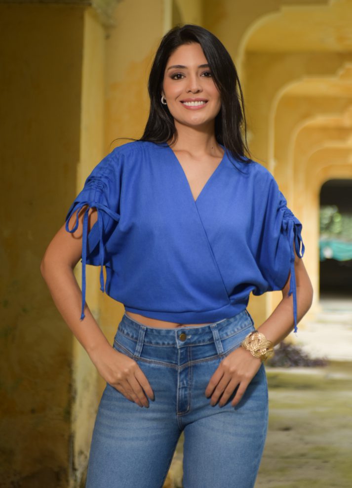 Short sleeve wrap neck blouse