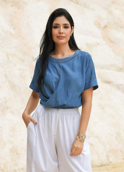 Blusa manga corta escote redondo