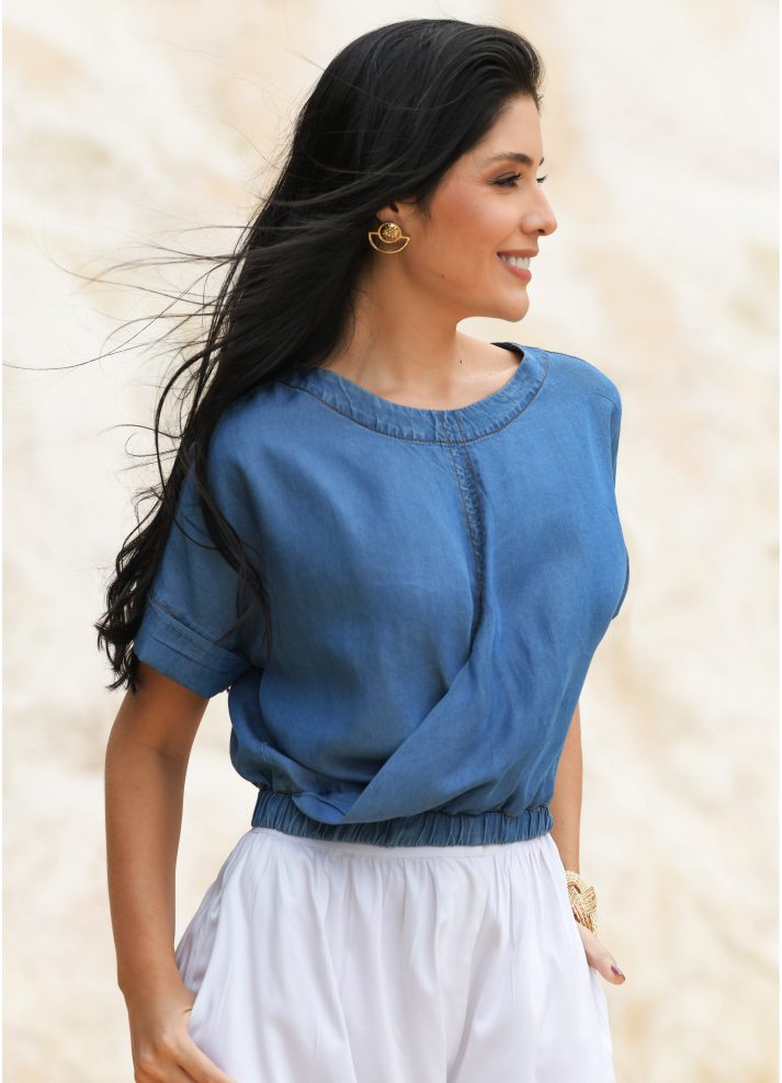 Blusa manga corta escote redondo