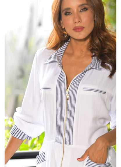 Vestido corto manga larga en Algodón