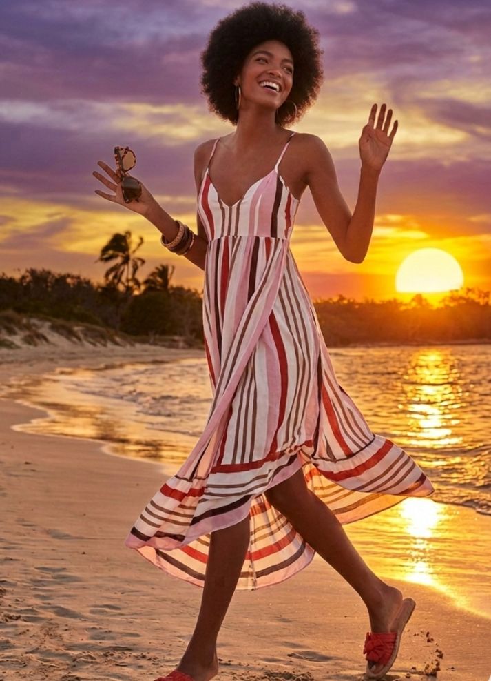 Vestido midi de rayas