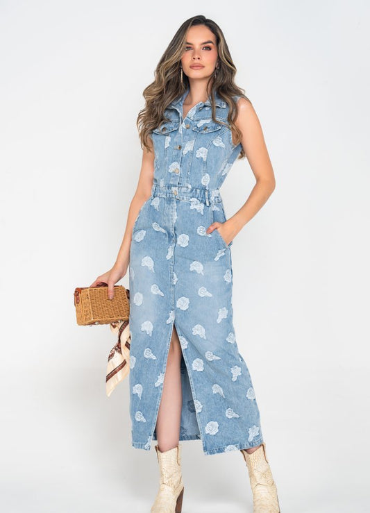 Vestido largo manga sisa algodón
