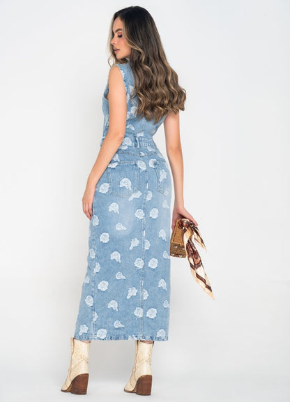 Vestido largo manga sisa algodón