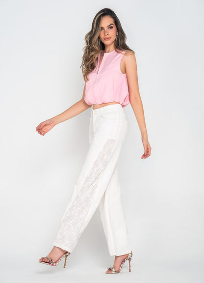 Pantalón palazzo con ojalillo