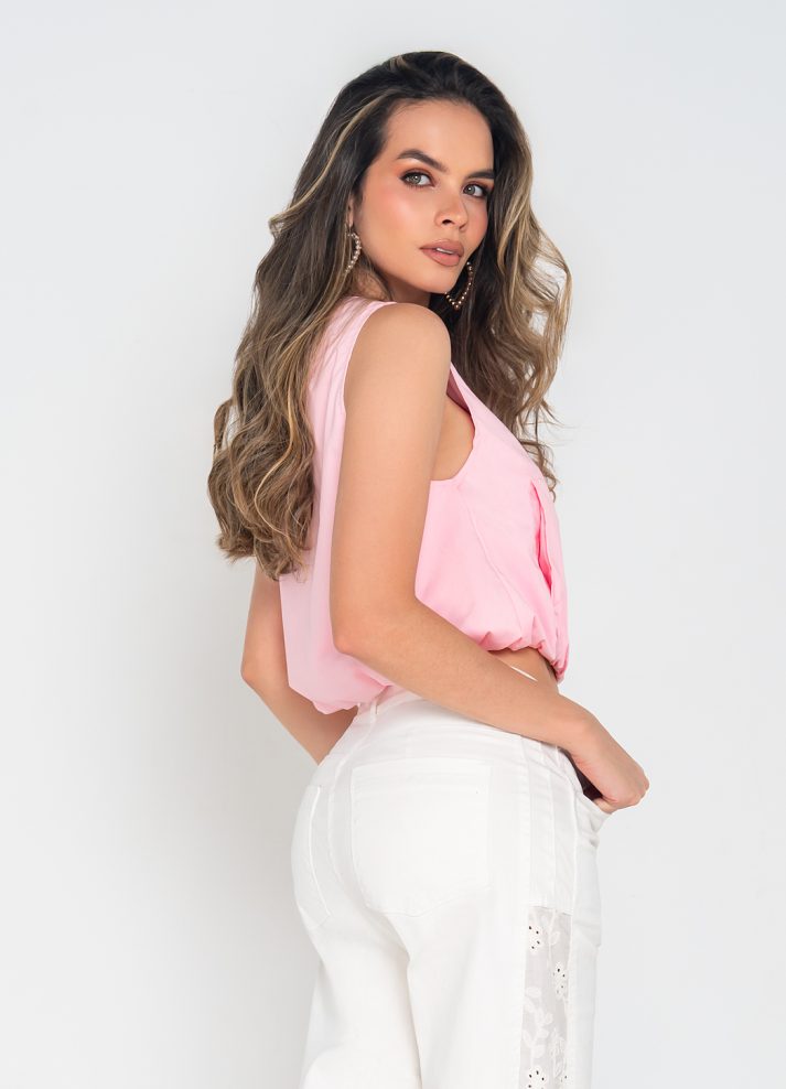 Blusa manga sisa cintura resortada