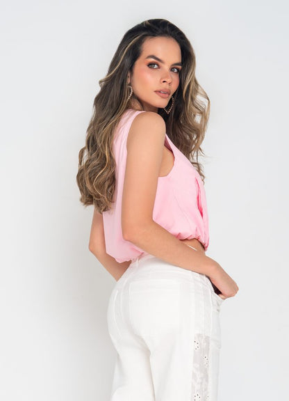 Blusa manga sisa cintura resortada