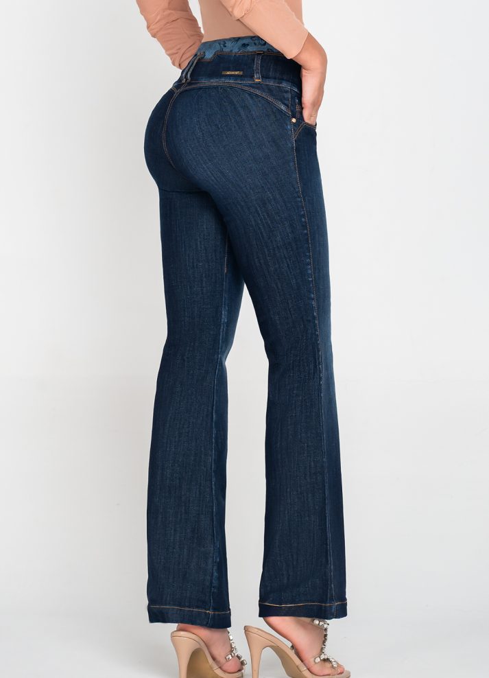 Jean campana - flare push up pretina estampada 4 botones