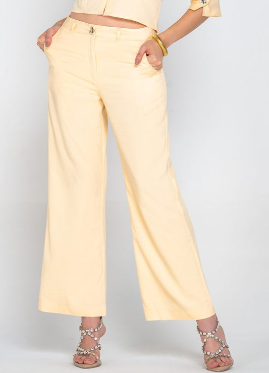 Pantalón palazzo con botón lino