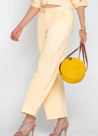 Pantalón palazzo con botón lino