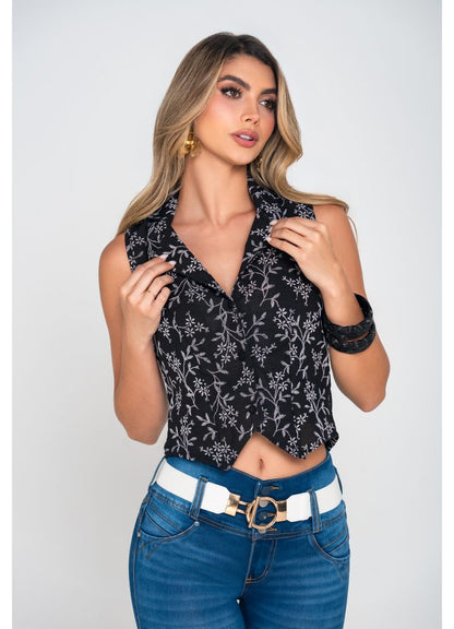 Embroidered linen vest