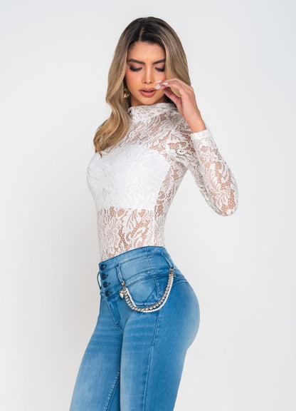 Body manga larga Blonda Blanca