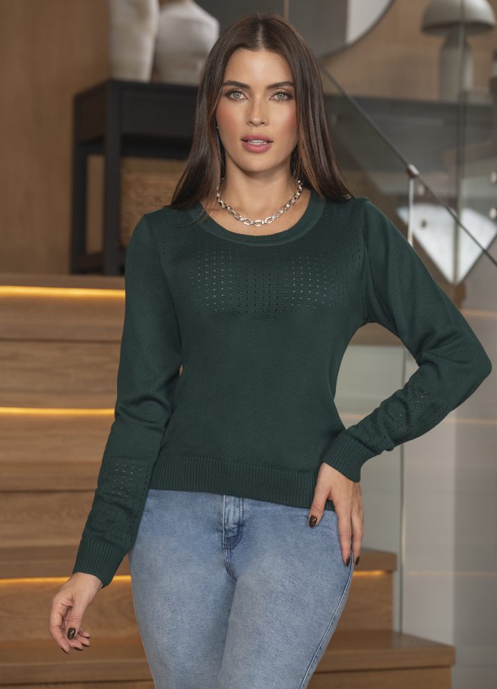 Suéter cuello redondo tejido en hilo