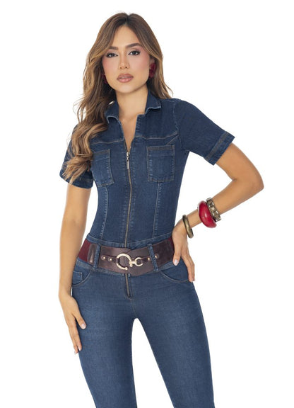 Enterizo largo en denim  con cinturón