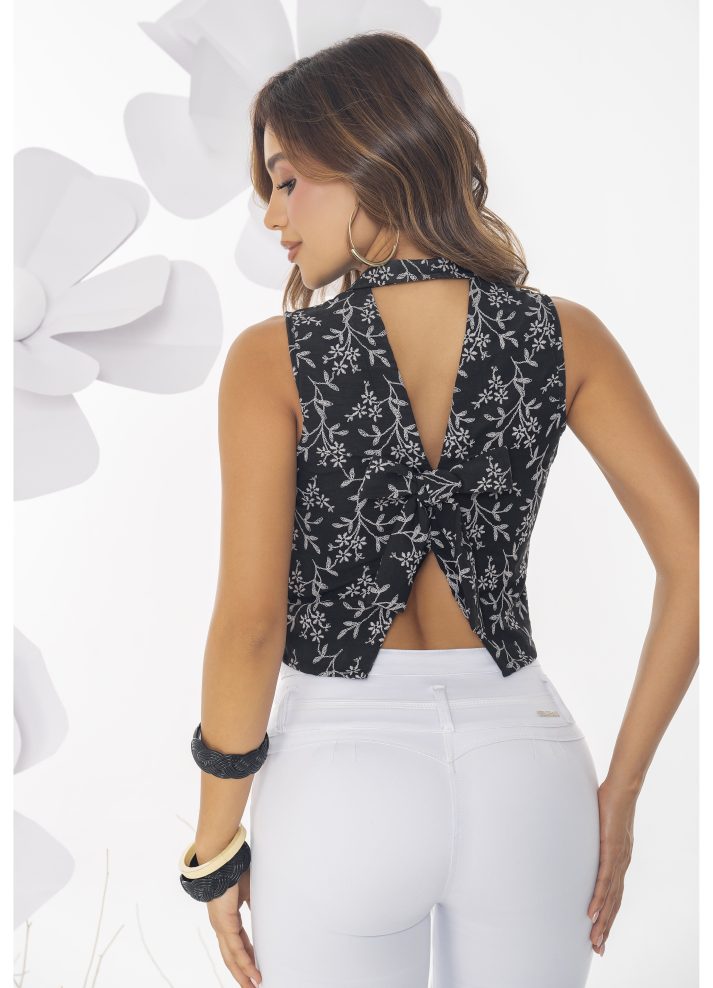 Embroidered linen vest