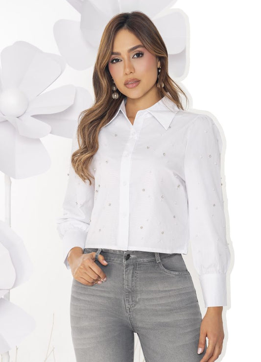Camisa manga larga con pedreria