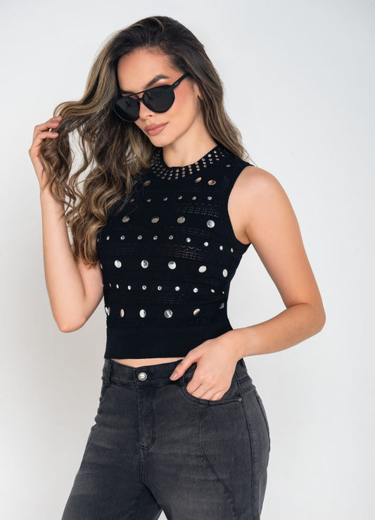 Blusa manga sisa con apliques