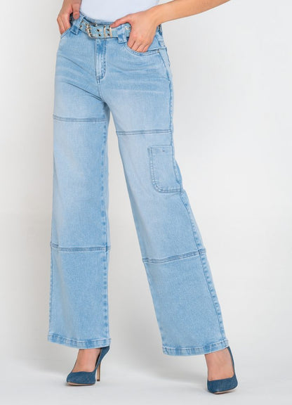 Jeans palazzo con cinturón