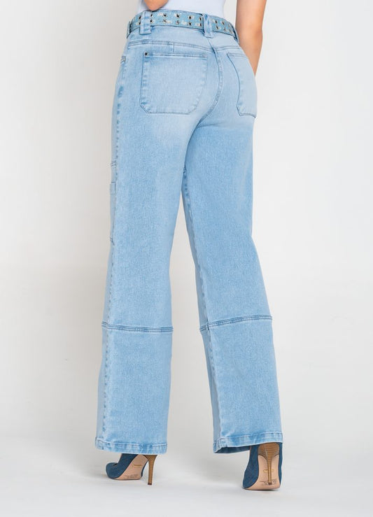 Jeans palazzo con cinturón