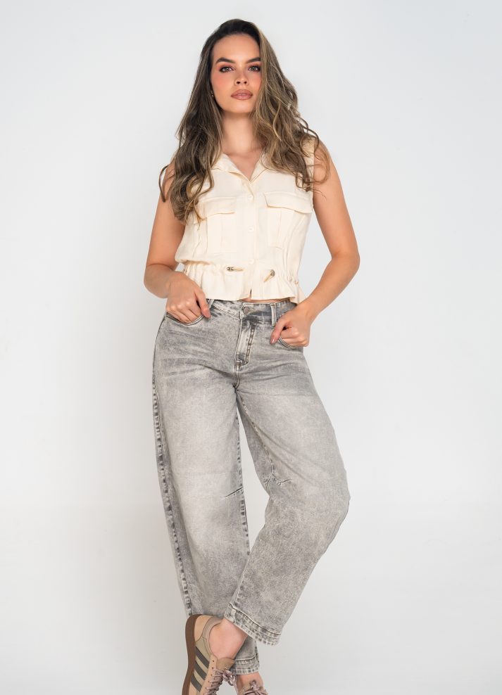 Jean balloon blusa 1 botón
