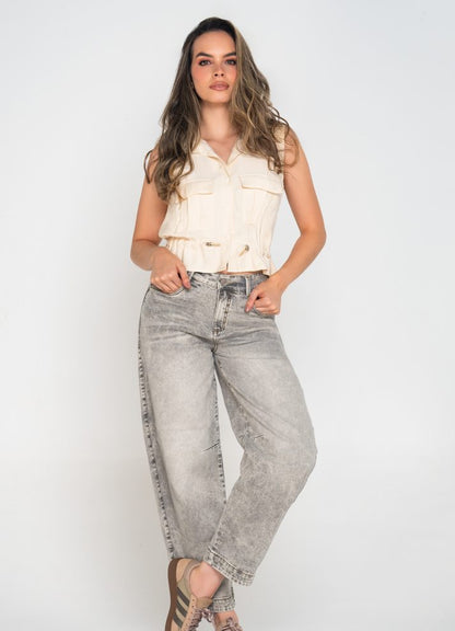Jean balloon blusa 1 botón