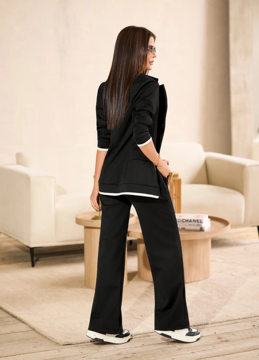Set blazer y pantalón paño licrado y rib