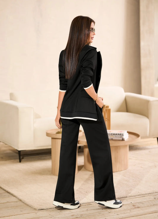 Set blazer y pantalón paño licrado y rib