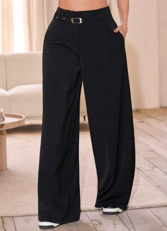 Pantalón palazzo pretina alta con cinturón