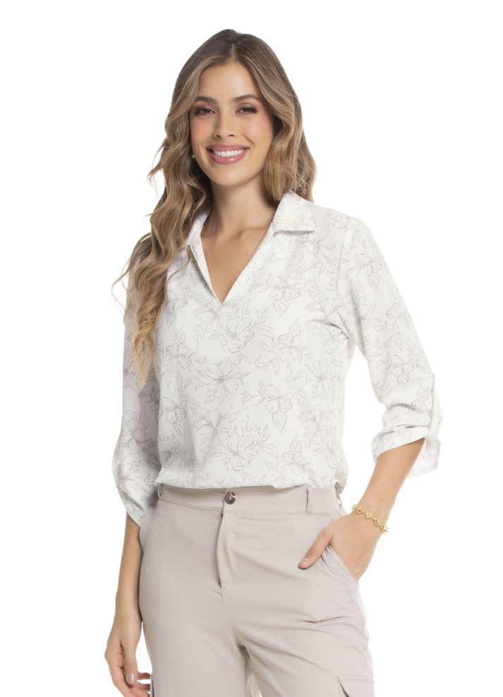 Camisa manga 3/4 escote en V