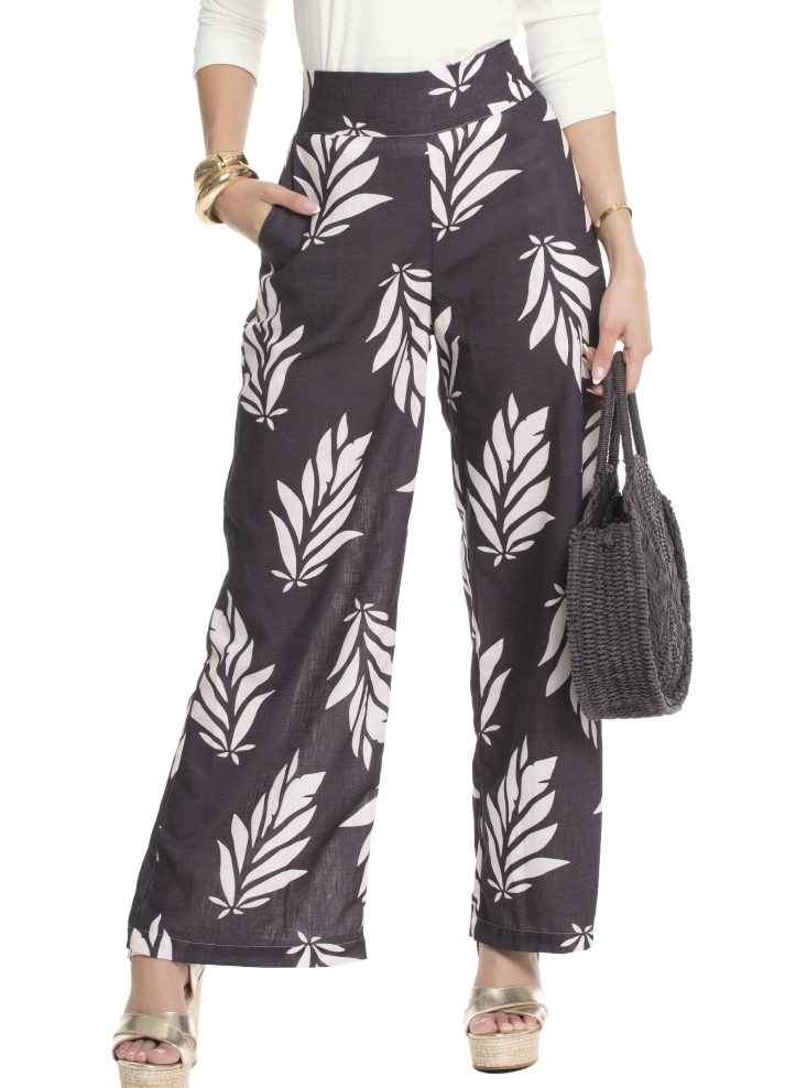 Pantalón palazzo estampado hojas
