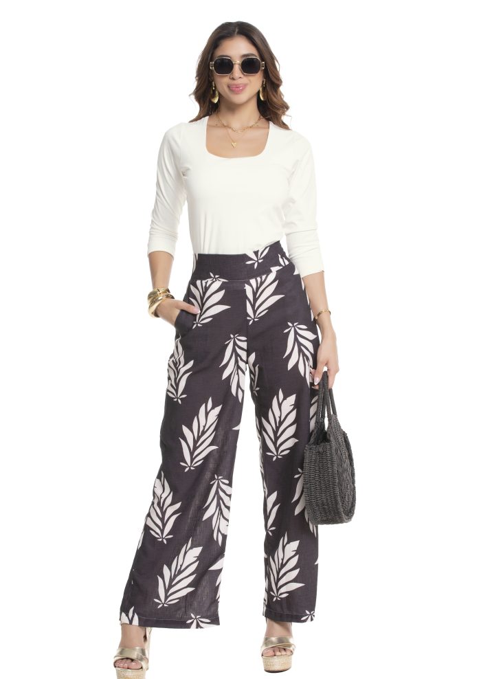 Pantalón palazzo estampado hojas
