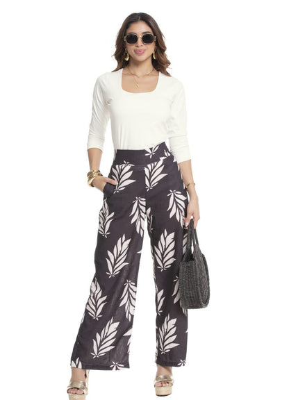 Pantalón palazzo estampado hojas