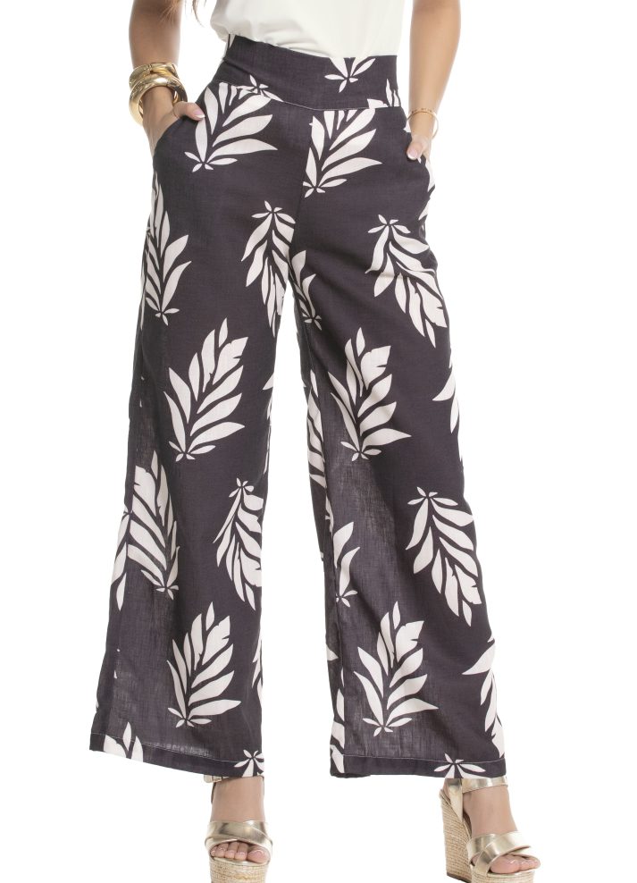 Pantalón palazzo estampado hojas
