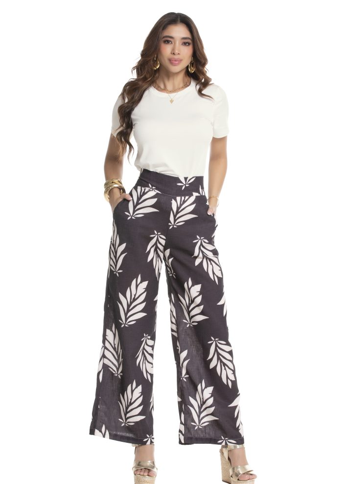Pantalón palazzo estampado hojas