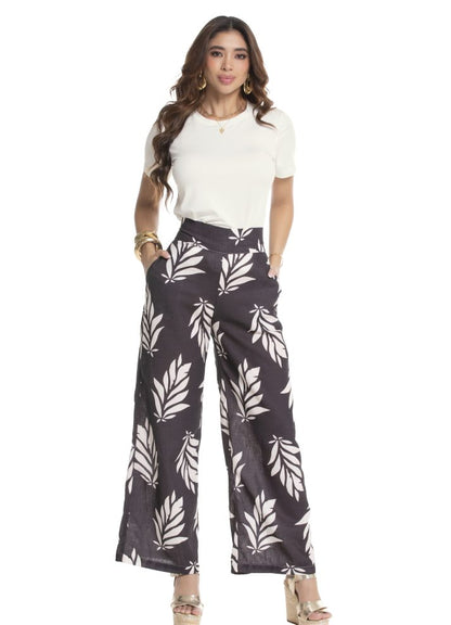Pantalón palazzo estampado hojas