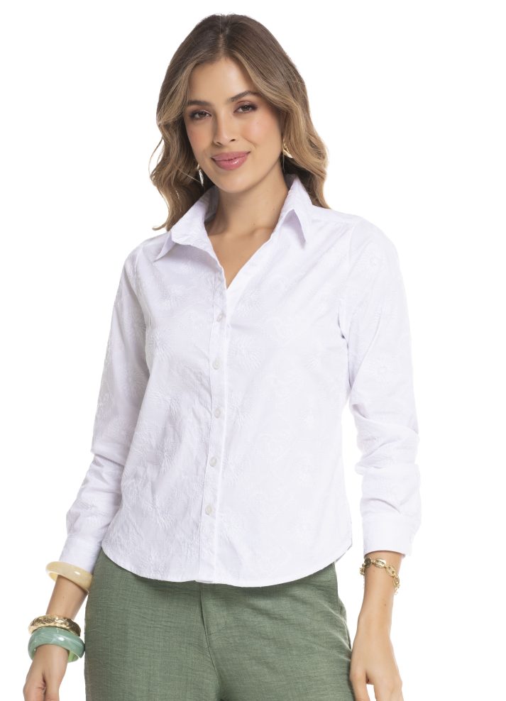 Camisa manga larga algodón bordado
