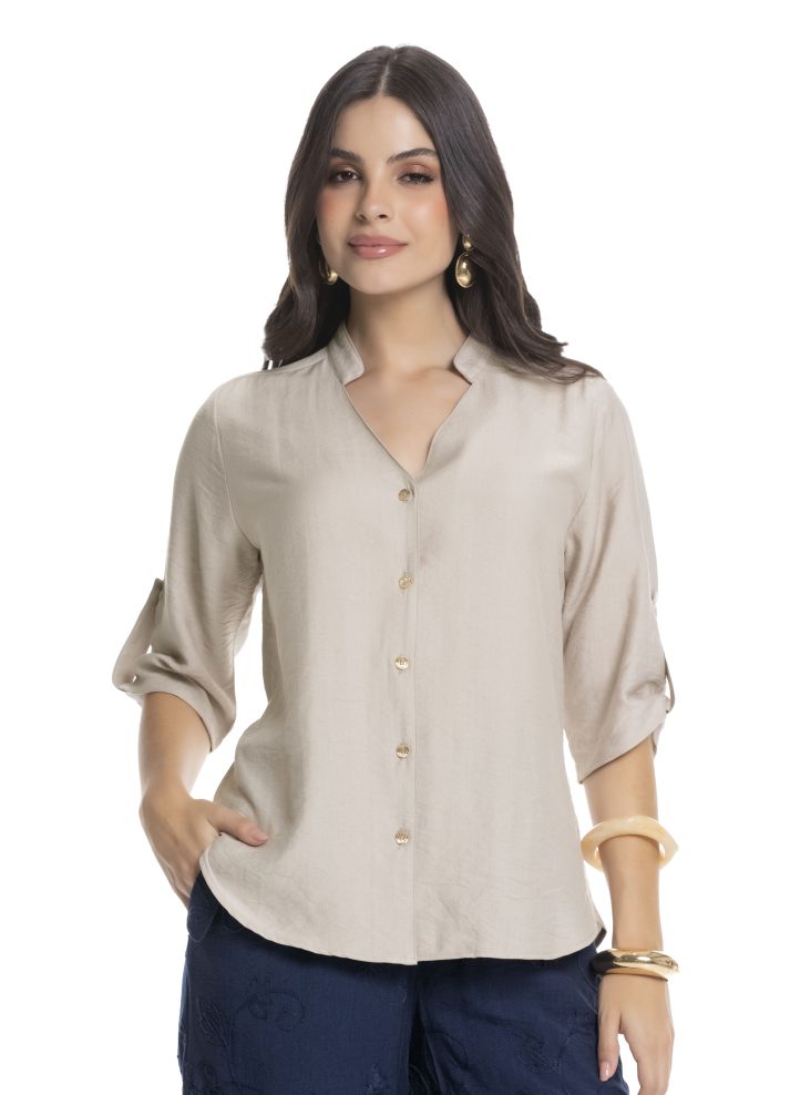Camisa manga 3/4 cuello camisero