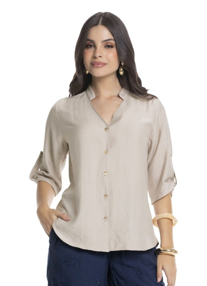 Camisa manga 3/4 cuello camisero