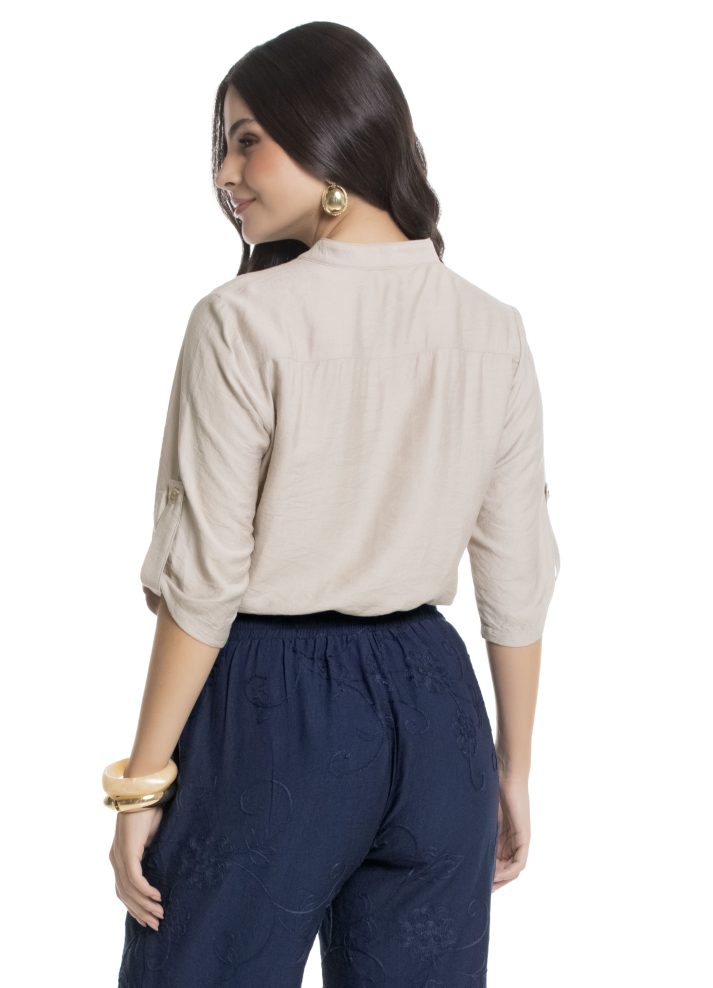 Camisa manga 3/4 cuello camisero