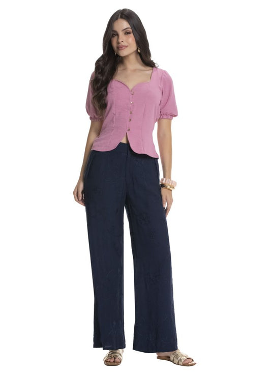 Blusa manga corta escote cuadrado