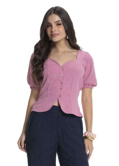 Blusa manga corta escote cuadrado