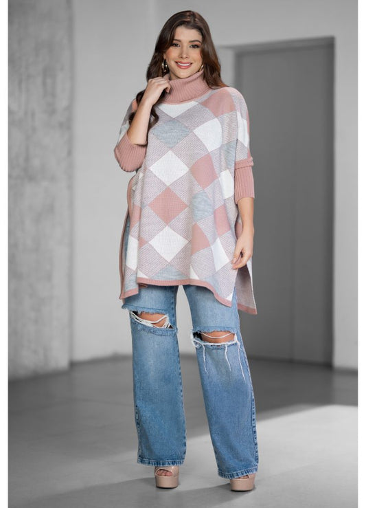 Ruana cuello tortuga en tejido