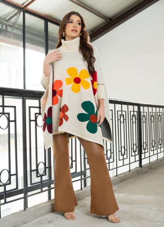 Ruana cuello tortuga en tejido